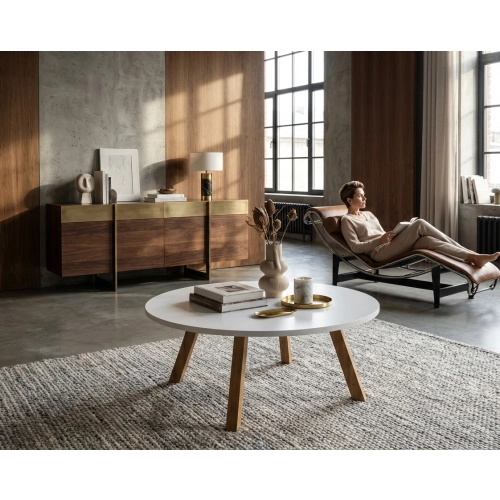 STOLIK KAWOWY z Drewna Litego Dębowego Blat Biały Płyta MDF  STK-939